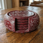 Elegant Elephant Motif Marble Coaster Set â€” Handmade Indian Artisanal - The Ganges Store