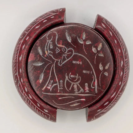 Elegant Elephant Motif Marble Coaster Set â€” Handmade Indian Artisanal - The Ganges Store