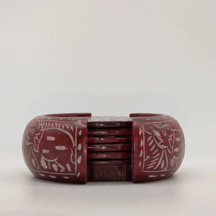 Elegant Elephant Motif Marble Coaster Set â€” Handmade Indian Artisanal - The Ganges Store