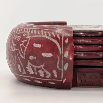 Elegant Elephant Motif Marble Coaster Set â€” Handmade Indian Artisanal - The Ganges Store
