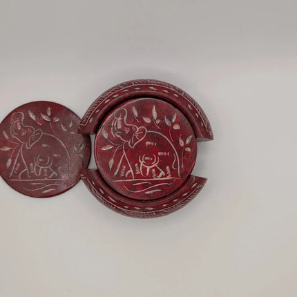 Elegant Elephant Motif Marble Coaster Set â€” Handmade Indian Artisanal - The Ganges Store