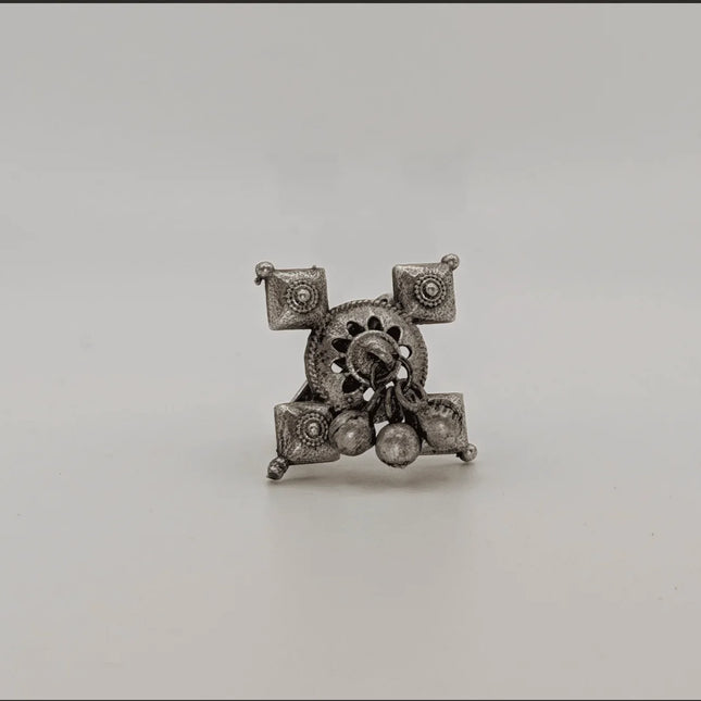 Elegant Khushboo Floral Ring in Silver Brass – Handmade Indian Artisanal - The Ganges Store