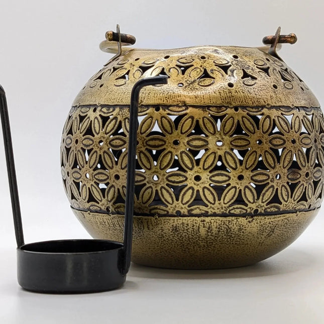 Elegant Metal Sphere Tealight Lamp â€” Handmade Indian Artisanal - The Ganges Store