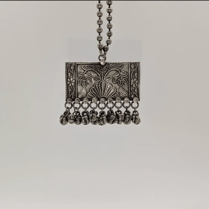 Elegant Rectangle Necklace with Floral Design in German Silver - Handmade Indian Artisanal - The Ganges Store