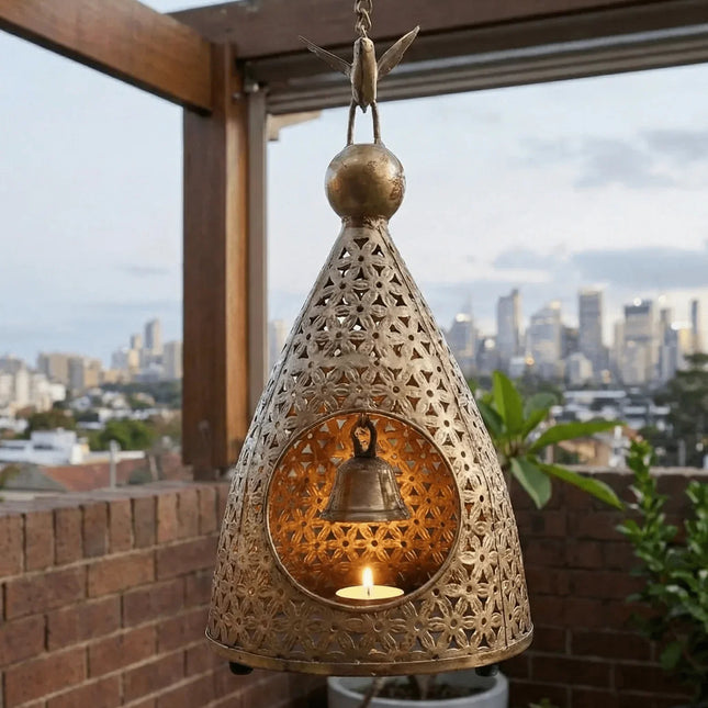 Enchanting Bird & Bell Hanging Tealight â€” Handmade Indian Artisanal - The Ganges Store