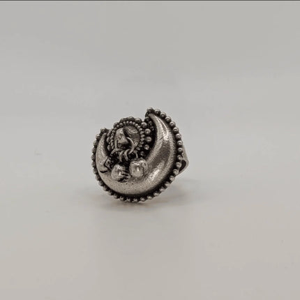 Enchanting Moon - Inspired Ring in Silver Brass – Handmade Indian Artisanal - The Ganges Store