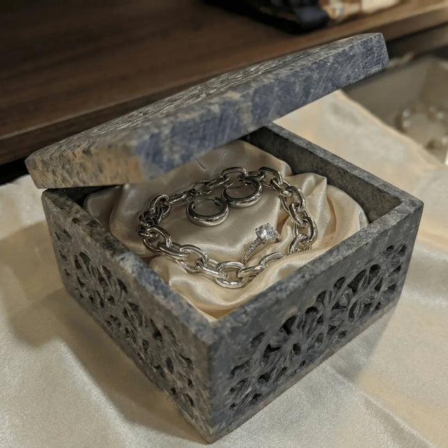 Exquisite Hand - Carved Marble Jewellery Box â€” Handmade Indian Artisanal - The Ganges Store