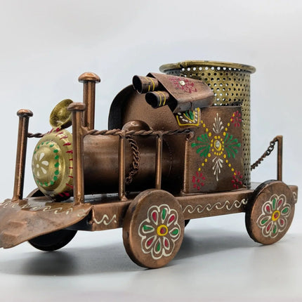 Exquisite Hand - Painted Metal Pen Stand - Steam Engine â€” Handmade Indian Artisanal - The Ganges Store