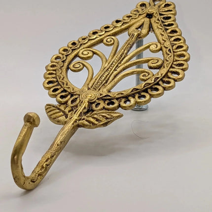 Exquisite Solid Brass Leaf Design Hanger Hook - Handmade Indian Artisan - The Ganges Store