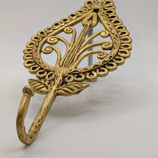 Exquisite Solid Brass Leaf Design Hanger Hook - Handmade Indian Artisan - The Ganges Store