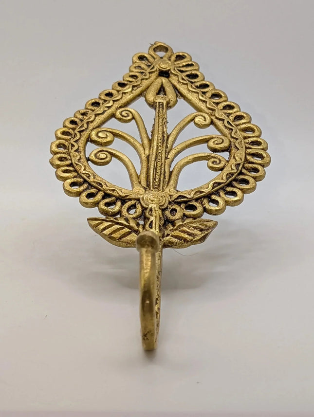 Exquisite Solid Brass Leaf Design Hanger Hook - Handmade Indian Artisan - The Ganges Store
