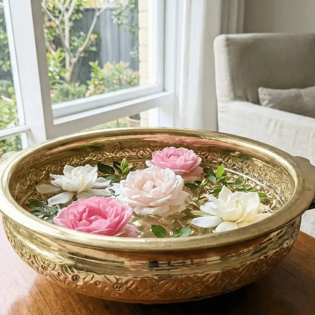 Exquisite Statement Piece Brass Bowl Large - Handmade Indian Artisan - The Ganges Store