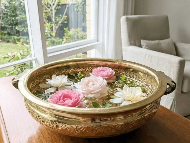 Exquisite Statement Piece Brass Bowl Large - Handmade Indian Artisan - The Ganges Store