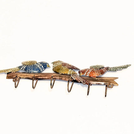Eye - catching Hand - Painted Metal Bird Hook Rail - Colourful Indian Wall Art - The Ganges Store