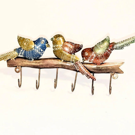 Eye - catching Hand - Painted Metal Bird Hook Rail - Colourful Indian Wall Art - The Ganges Store
