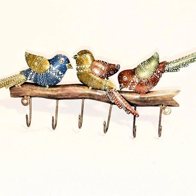 Eye - catching Hand - Painted Metal Bird Hook Rail - Colourful Indian Wall Art - The Ganges Store