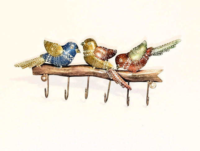 Eye - catching Hand - Painted Metal Bird Hook Rail - Colourful Indian Wall Art - The Ganges Store