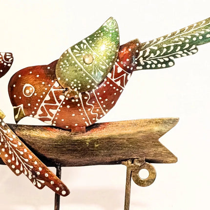 Eye - catching Hand - Painted Metal Bird Hook Rail - Colourful Indian Wall Art - The Ganges Store