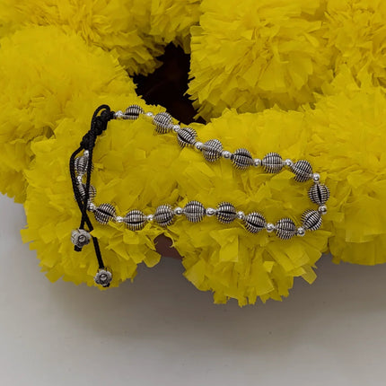Graceful Bracelet with Round Beads in German Silver - Handmade Indian Artisanal - The Ganges Store