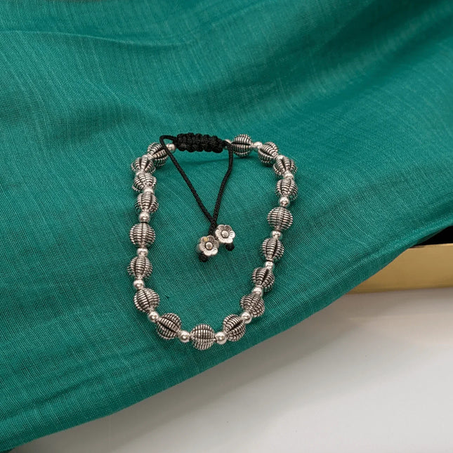 Graceful Bracelet with Round Beads in German Silver - Handmade Indian Artisanal - The Ganges Store