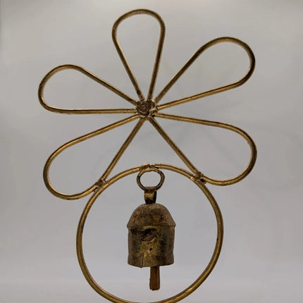 Graceful Flower & Bell Garden Stake â€” Handmade Indian Artisanal - The Ganges Store