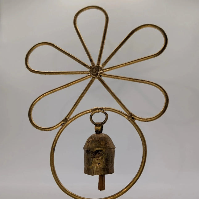 Graceful Flower & Bell Garden Stake â€” Handmade Indian Artisanal - The Ganges Store