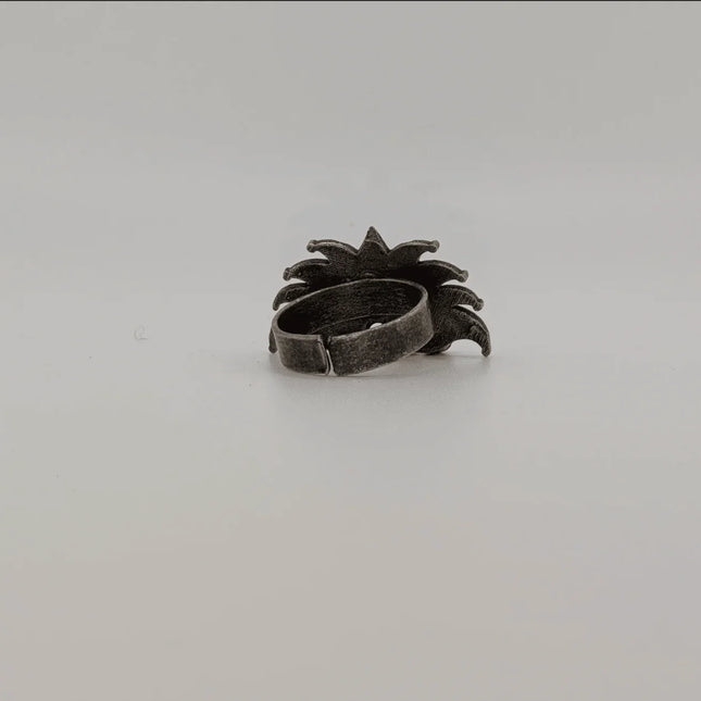 Graceful Lotus Adjustable Ring in Silver Brass – Handmade Indian Artisanal - The Ganges Store