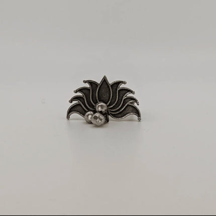 Graceful Lotus Adjustable Ring in Silver Brass – Handmade Indian Artisanal - The Ganges Store