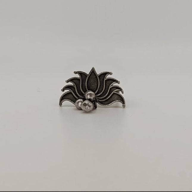 Graceful Lotus Adjustable Ring in Silver Brass – Handmade Indian Artisanal - The Ganges Store
