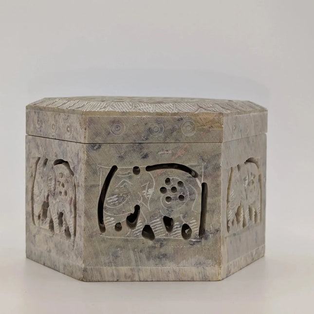 Hand - Carved Hexagonal Marble Jewellery Box Â· Where Rajasthan's Stone Legacy Holds Your Treasures - The Ganges Store