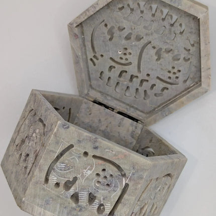 Hand - Carved Hexagonal Marble Jewellery Box Â· Where Rajasthan's Stone Legacy Holds Your Treasures - The Ganges Store