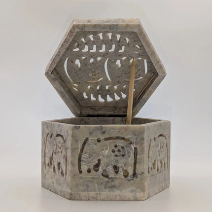 Hand - Carved Hexagonal Marble Jewellery Box Â· Where Rajasthan's Stone Legacy Holds Your Treasures - The Ganges Store