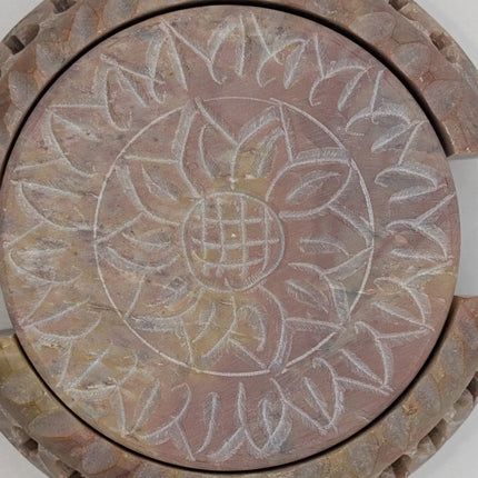 Hand - Carved Sunflower Marble Coaster Set - One - of - One Artisan Masterpiece - Handcrafted Indian Home Decor - The Ganges Store