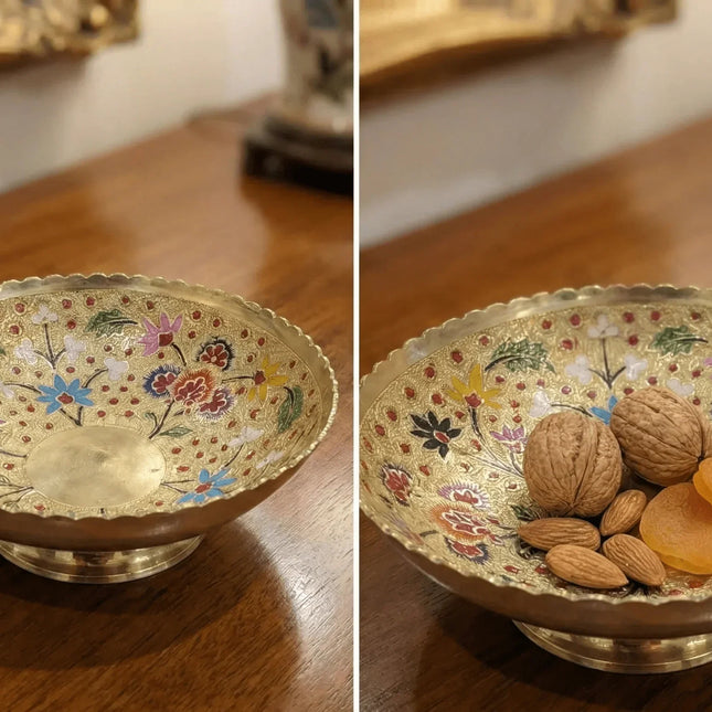Hand - Painted Etched Brass Bowl Â· Where Ancient Metal Craft Blooms in Colour - The Ganges Store