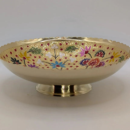 Hand - Painted Etched Brass Bowl · Where Ancient Metal Craft Blooms in Colour - The Ganges Store