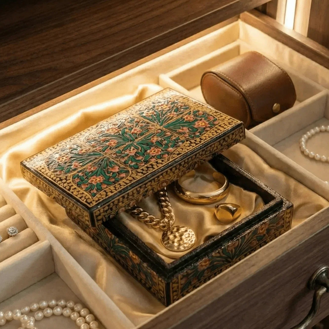 Handcrafted Kashmiri Papier - mache Jewellery Box - The Ganges Store