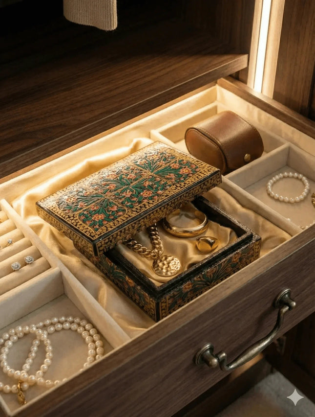 Handcrafted Kashmiri Papier - Mâché Jewellery Box — Handmade Indian Artisanal - The Ganges Store