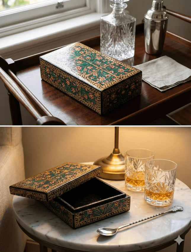 Handcrafted Kashmiri Papier - Mâché Jewellery Box — Handmade Indian Artisanal - The Ganges Store