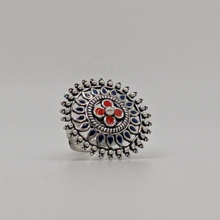 Vibrant Coloured Enamel Ring in Silver Finish – Handmade Indian Artisanal