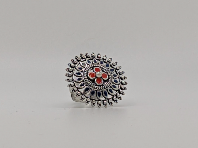 Vibrant Coloured Enamel Ring in Silver Finish – Handmade Indian Artisanal