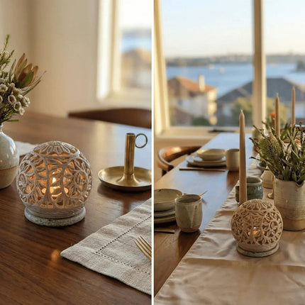 Intricate Marble Tealight Holder — Handmade Indian Artisanal - The Ganges Store