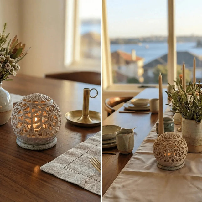 Intricate Marble Tealight Holder â€” Handmade Indian Artisanal - The Ganges Store