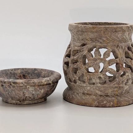 Intricately Carved Candle and Oil Warmer - Handmade Indian Artisan - The Ganges Store