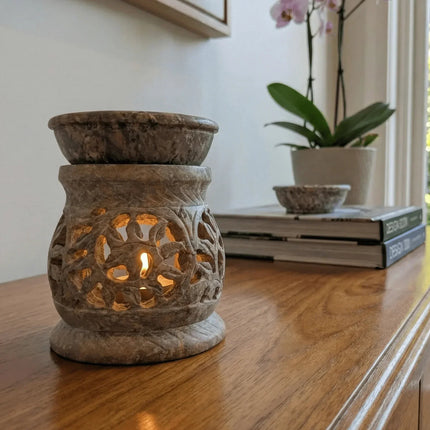 Intricately Carved Candle and Oil Warmer - Handmade Indian Artisan - The Ganges Store