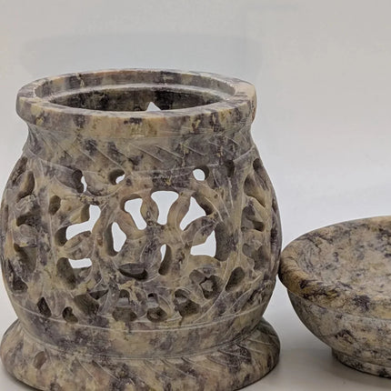 Intricately Carved Candle and Oil Warmer - Handmade Indian Artisan - The Ganges Store