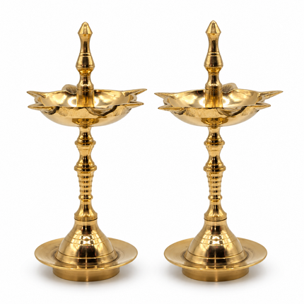 Traditional Kerala Handcrafted Brass Nilavilakku - Small Pooja Oil Lamp (Set of 2)