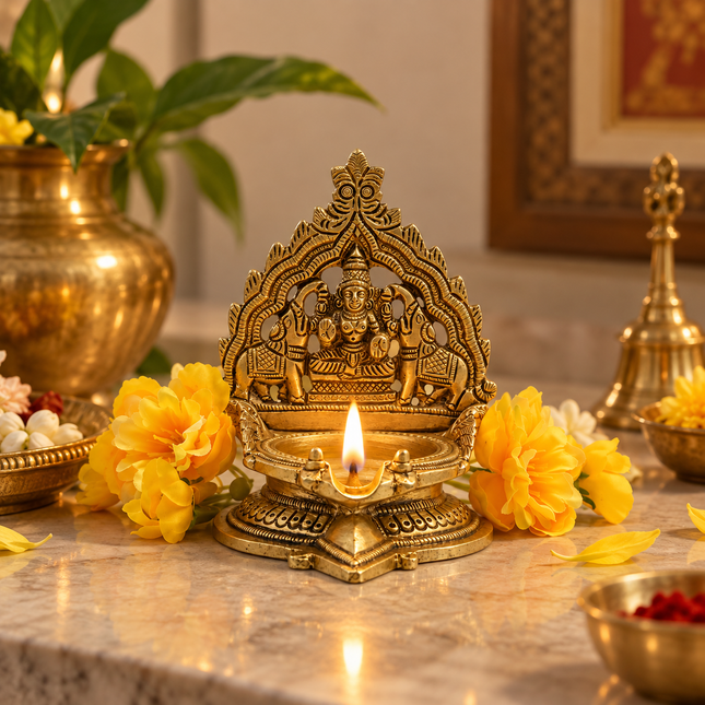 Handcrafted Brass Lakshmi Diya Oil Lamp – Pooja & Diwali Decor