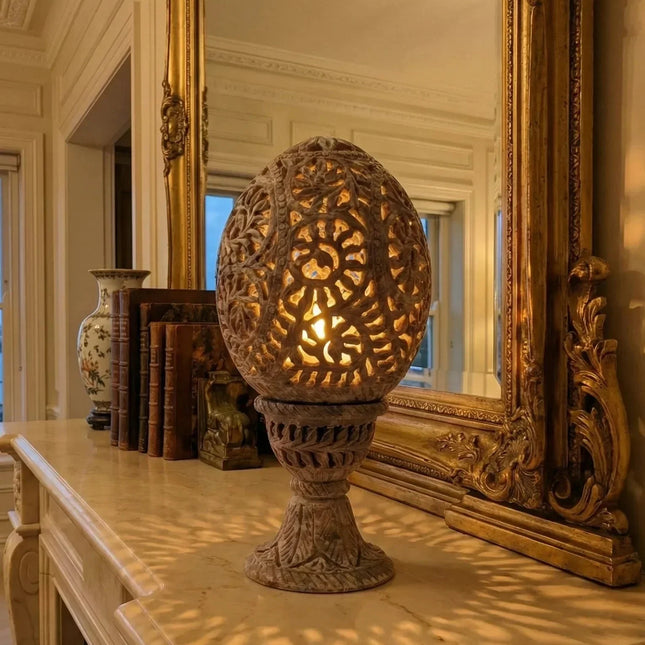 Majestic Jaipur Marble Shade Tealight Holder â€” Handmade Indian Artisanal - The Ganges Store