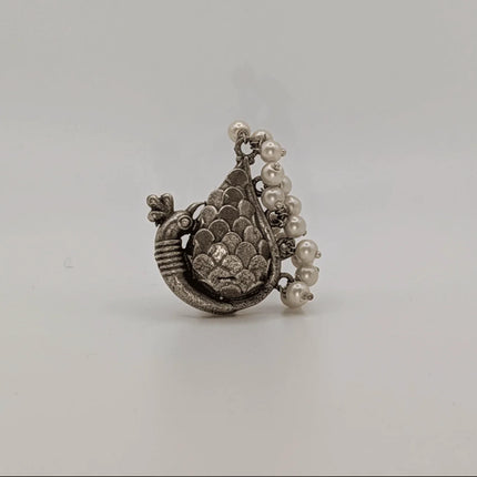 Majestic Peacock Pride Ring in Silver Brass – Handmade Indian Artisanal - The Ganges Store