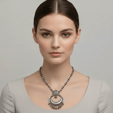Mesmerizing Moon Necklace in Oxidized German Silver - Handmade Indian Artisanal - The Ganges Store